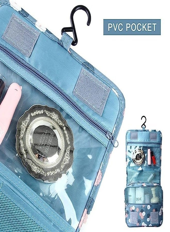 FEELING MALL Toiletry Bag, Hanging Toiletries Wash Bag Makeup Cosmetic Organizer Bags for Women Girls Kids Waterproof Foldable, Blue Flower, Classic, Durable, Practical (1 Pcs) - Image 4